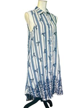 Gypsy Western Boho-Chic Striped Floral Embroidered Dress Size S
